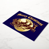 Santa Clause In Sleigh & Reindeer Christmas 箔シーズンカード (回転した状態)