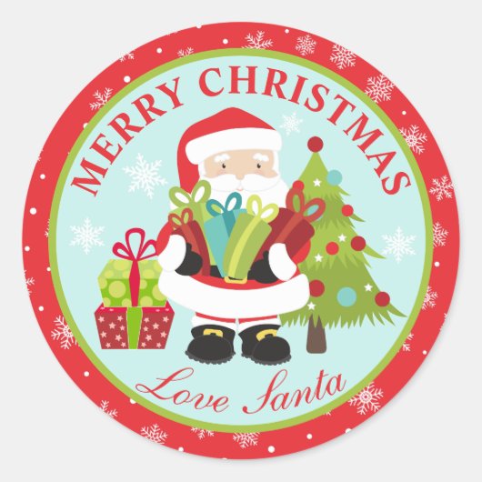 Santa Clause Presents Merry Christmas ラウンドシール (正面)