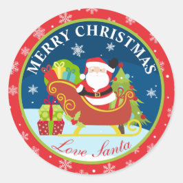 Santa Clause Sleigh and Presents Merry Christmas ラウンドシール