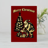 Santa Clause Under Christmas Tree 箔シーズンカード (立ち正面)