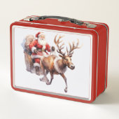 Santa Clause with a reindeer pulling his sleigh メタルランチボックス (裏面)