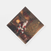Santa Clause with Christmas Tree & Fireplace スタンダードランチョンナプキン (角)