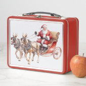 Santa Clause with horses wearing reindeer antlers メタルランチボックス (インサイチュ)
