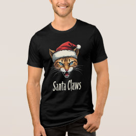 Santa Claws Angry Cat Christmas - Funny Christmas トライブレンドＴシャツ