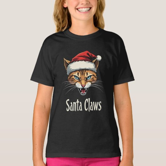 Santa Claws Angry Cat Christmas - Funny Christmas Tシャツ (正面)