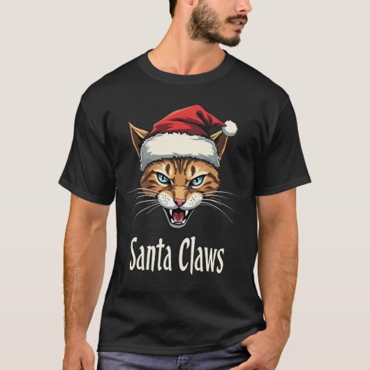 Santa Claws Angry Cat Christmas - Funny Christmas Tシャツ (正面)