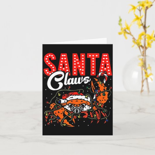 Santa Claws Christmas Funny Crab Lights Holiday Ca カード (黄色い花)