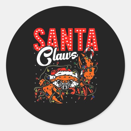 Santa Claws Christmas Funny Crab Lights Holiday Ca ラウンドシール (正面)