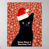 Santa "Claws" Claus Funny Black Cat Poster Art ポスター (正面)