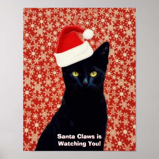 Santa "Claws" Claus Funny Black Cat Poster Art ポスター (正面)