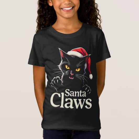 Santa Claws – Funny Black Cat Christmas Design Tシャツ (正面)