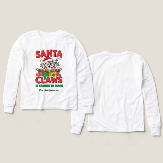 Santa Claws Funny Christmas Cat Custom Family Name (デザイン 正面&背面)