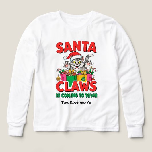 Santa Claws Funny Christmas Cat Custom Family Name (デザイン正面)