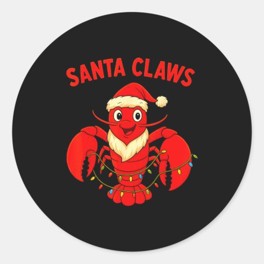 Santa Claws Lobster Christmas Lights Holiday Desig ラウンドシール (正面)