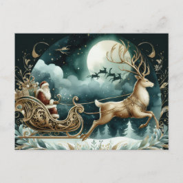 Santa coming on a deer sleight Golden ポストカード