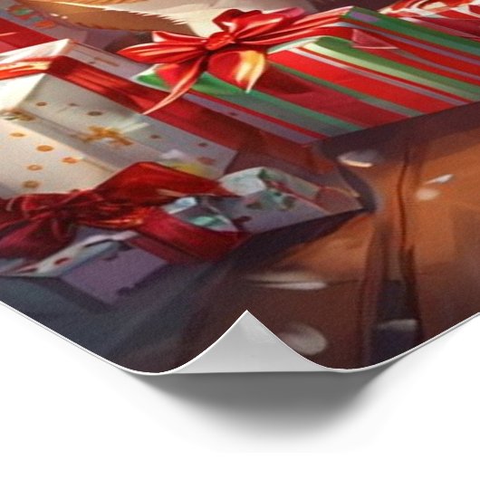 Santa Corgi Christmas Canvas Wall Art Poster ポスター (角)