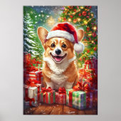 Santa Corgi Christmas Canvas Wall Art Poster ポスター (正面)