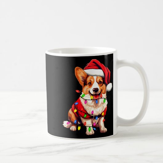 Santa Corgi Dog Christmas Lights Xmas Pajama Dog L コーヒーマグカップ (右)