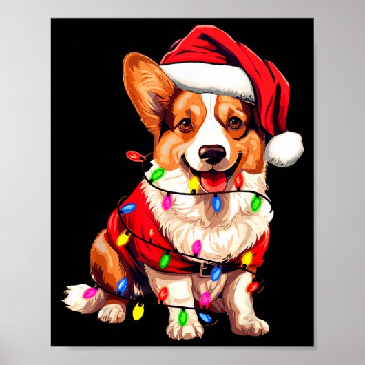 Santa Corgi Dog Christmas Lights Xmas Pajama Dog L ポスター (正面)