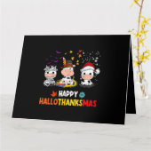 Santa Cow Happy Hallothanksmas Halloween Thanksgiv カード (黄色い花)