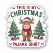 Santa Cow Xmas Tree Lights This Is My Christmas Pa シール (正面)