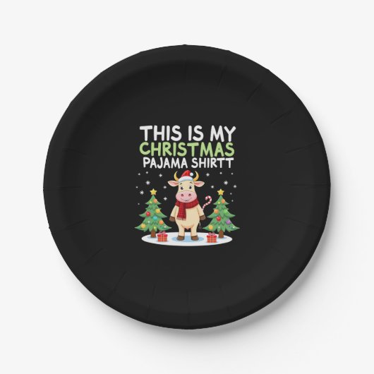Santa Cow Xmas Tree Lights This Is My Christmas Pa ペーパープレート (正面)