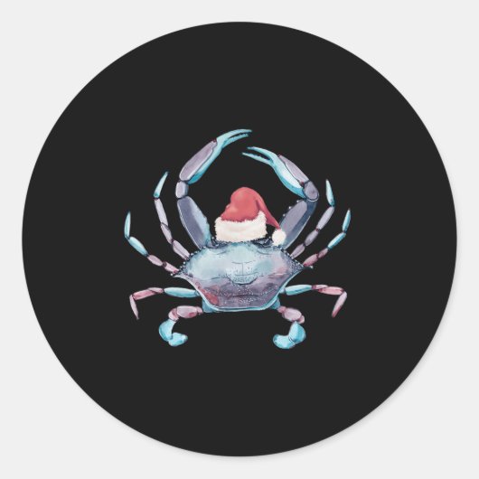 Santa Crab Clause Coastal Beach Christmas July Cla ラウンドシール (正面)