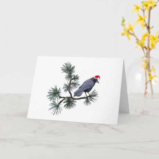 Santa Crow Pine Christmas Card カード (黄色い花)