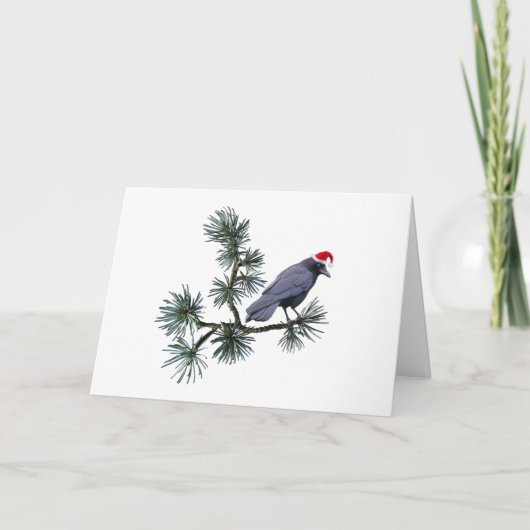 Santa Crow Pine Christmas Card カード (正面)