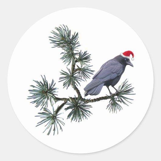 Santa Crow Pine Stickers ラウンドシール (正面)