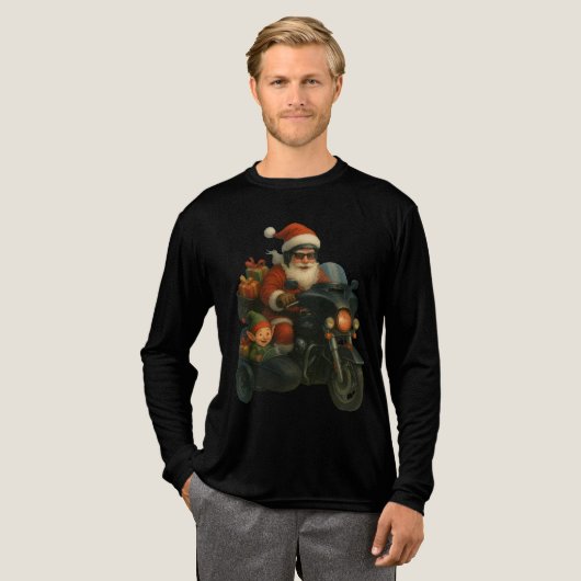 Santa cruising into town on a Motorcycle - トライブレンドＴシャツ (正面全体)