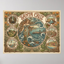 Santa Cruz California Art‑Nouveau Coast ポスター