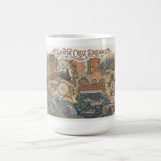 Santa Cruz California Dreams Map UCSC Surfing コーヒーマグカップ (中央)
