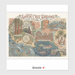 Santa Cruz California Dreams Map UCSC Surfing シール
