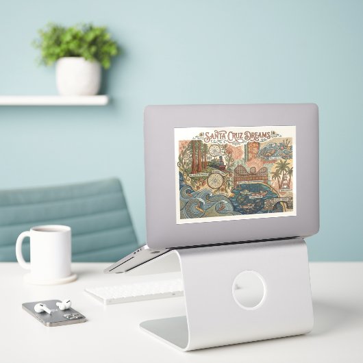 Santa Cruz California Dreams Map UCSC Surfing シール (デスク上のノートパソコン)