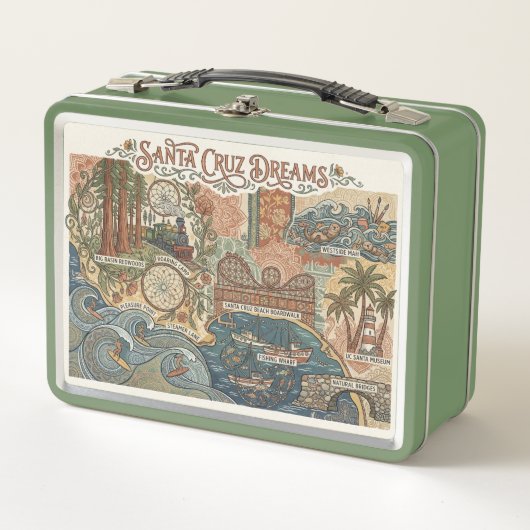 Santa Cruz California Dreams Map UCSC Surfing メタルランチボックス (正面)