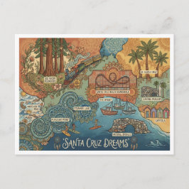 Santa Cruz California Dreams Map – Vibrant Coast シーズンポストカード