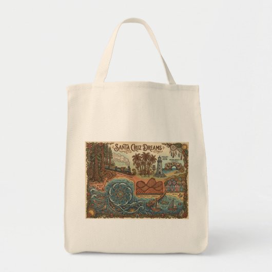 Santa Cruz California Dreams Map – Vibrant Coast トートバッグ (正面)