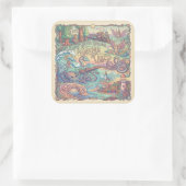 Santa Cruz California Illustrated Map Dreamscape  スクエアシール (バッグ)