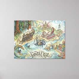 Santa Cruz California Illustrated Map Mythical キャンバスプリント