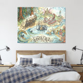 Santa Cruz California Illustrated Map Mythical キャンバスプリント (インサイチュ (寝室))