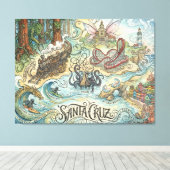 Santa Cruz California Illustrated Map Mythical キャンバスプリント (インサイチュ (ウッドフロア))