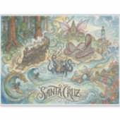 Santa Cruz California Illustrated Map Mythical シール (正面)