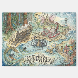 Santa Cruz California Illustrated Map Mythical マグネット