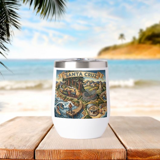 Santa Cruz California Illustrated Map UCSC Wharf (ビーチ (回転後))