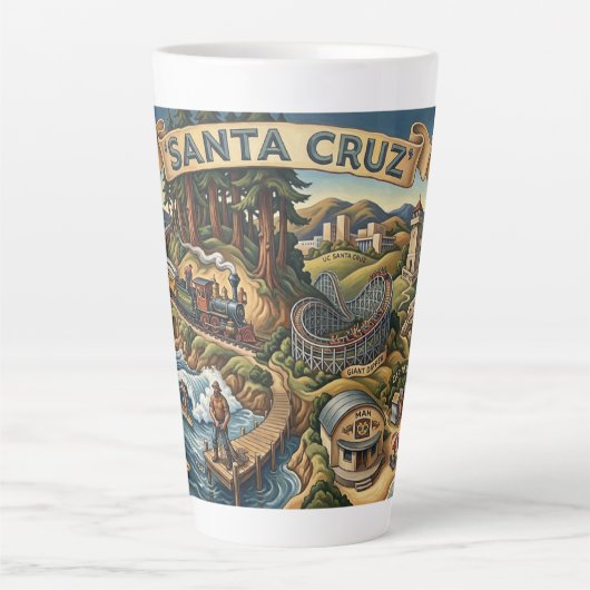 Santa Cruz California Illustrated Map UCSC Wharf カフェラテマグ (正面)