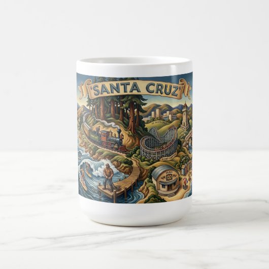 Santa Cruz California Illustrated Map UCSC Wharf コーヒーマグカップ (中央)