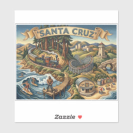 Santa Cruz California Illustrated Map UCSC Wharf シール