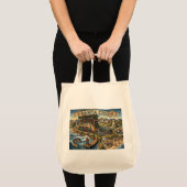 Santa Cruz California Illustrated Map UCSC Wharf トートバッグ (正面(商品))