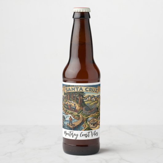 Santa Cruz California Illustrated Map UCSC Wharf ビールラベル (正面)